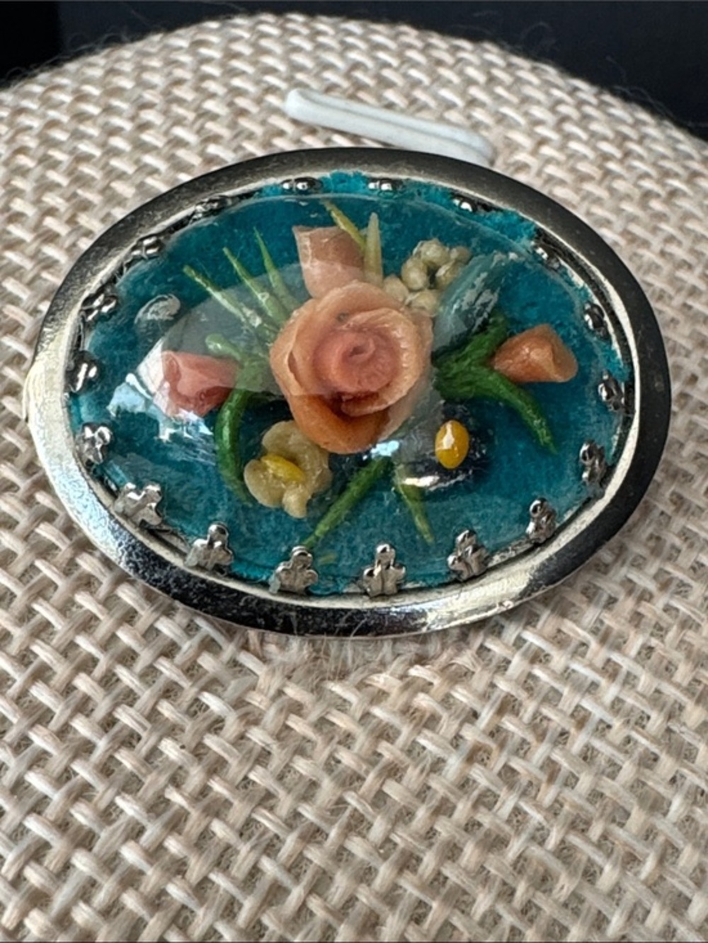 VTG Mid Century 19502 Bubble Dome Brooch Flower Boquet Silver Tone